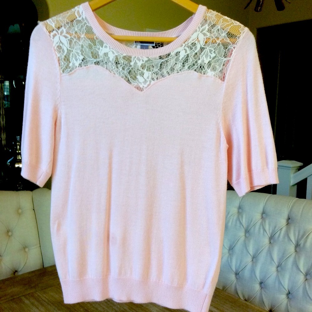 Nordstrom Chelsea 28 Lace Yoke Crew Neck Sweater